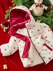 SHEIN 1pc Young Boys Cute/Vintage/Fun/Cartoon Gingerbread Man/Reindeer/Christmas Tree Print Thick Long Sleeve Top For Christmas, Spring/Autumn/Winter - Apricot - View 3