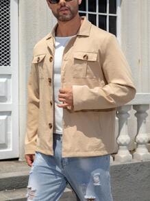 Manfinity Homme Men's Plain Color Lapel Casual Jacket, Spring Autumn