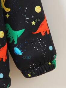 SHEIN Chaqueta de forro polar con estampado de dinosaurio rugido y galaxia estrellada para niños pequeños, forro térmico polar para calidez y comodidad, cierre frontal con cremallera y diseño con capucha perfecto para otoño/invierno - Multicolor - Ver 5