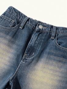 SHEIN Quần Jeans Xanh Denim Dáng Rộng Thời Trang Cổ Điển Cho Bé Trai Tuổi Teen, Quần Áo Thoải Mái Và Đa Năng Cho Ngày Trở Lại Trường Học - Rửa trung bình - Xem 3