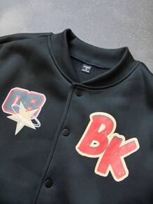 Manfinity Streetrush Chaqueta de béisbol casual de manga larga con botones y estampado de letras con contraste de color para hombres, otoño