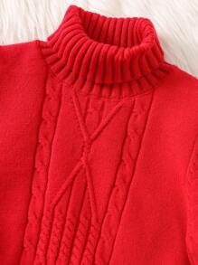 SHEIN Young Boy Long Sleeve Turtleneck Cute Sweater - Red - View 6