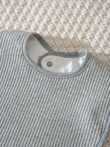 Cozy Pixies 6pcs/Set Newborn Baby Girl/Boy Solid Color Ribbed Soft Round Neck Short Sleeve Romper With Bib, Suitable For Baby Shower, Party, Gift, Newborn - Pink - View 4