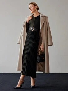 Women's Autumn Color Block V-Neck Long Sleeve Fitted Elegant Sweater Dress