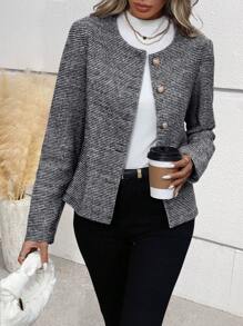 Chiquease Ladies' Elegant Casual Fall/Winter Wool Blend Long Sleeve Blazer - Black - View 1