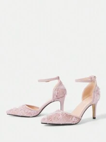 CUCCOO HITCHD Pointed Toe High Heel Lace Net Strappy Sandals Spring Shoes Spring Break Easter Prom Heels - Pink - View 2