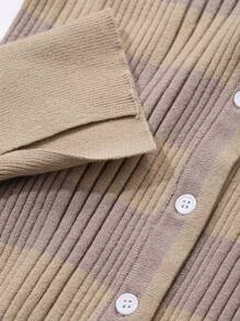 DAZY 女式拼色单排扣开衫毛衣，秋季透视装，秋季女装 - 卡其色 - 查看 8