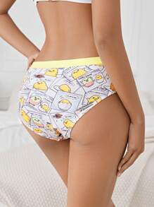 Gudetama X SHEIN 1 件女士可爱卡通印花舒适三角裤 - 黃色 - 查看 2