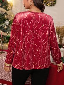 INAWLY Camiseta Plus Size com estampa de coração casual elegante, outono - Borgonha - Ver 2