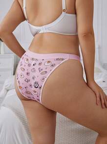 Gudetama X SHEIN 2 Stücke/Packung süße bedruckte bequeme Damen Große Größen Unterhosen, Pink & Weiß