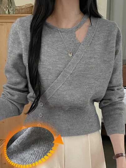 DAZY Hollow-Out Casual Business Style Cardigan Sweater For Women,Long Sleeve Tops,Fall Clothes