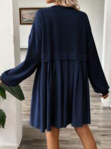 SHEIN Unity Women's Lantern Sleeve Pleated Long Sleeve Sweatshirt Dress, Autumn Fall Cloth For Women - Navy Blue - View 2