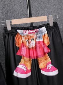 SHEIN Girls' Oversized Teddy Bear Graphic Sweatshirt & Pants Set