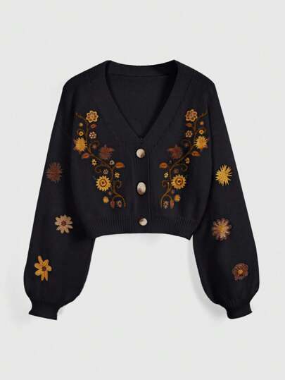 Hippie Women's Cottagecore Boho Style Embroidered Cardigan