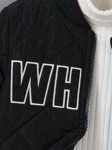 Young Boy Casual Letter Print Warm Comfortable Outfit, Suitable For Autumn, Spring And Winter - Black - View 7