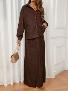 SHEIN 2pcs/Set Pregnant Women Solid Color Long Sleeve Loose Jacket And Sleeveless Casual Dress, Autumn, For Maternity