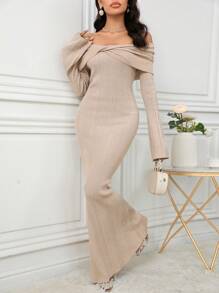 Modelyn Robe pull avec col épaules dénudées et ourlet en queue de poisson, élégante et décontractée, pour l'automne/l'hiver - Multicolore - Voir 3