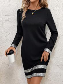 SHEIN Clasi Vestido mini casual con parches de lentejuelas para mujer, para el otoño