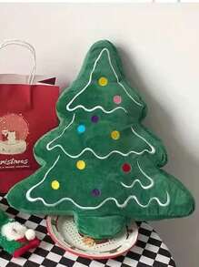 1pc Christmas Tree Pattern Throw Pillow Decor, Suitable For Living Room Sofa, Bedroom - Green - View 2