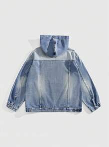 ROMWE MEN Street Life Men's Letter & Pentagram Printed Loose Denim Hoodie Jacket, Street Style For Autumn - Blue - View 6