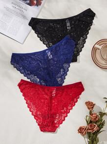 3pcs/Set Minimalist Romantic Lace Women's Panties Lingerie