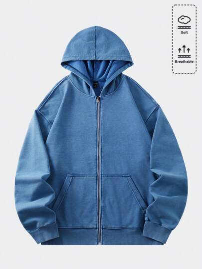 Street Life Herren Retro Washed Loose Fit Jacke mit Metall-Reißverschluss (verstärkte Nackenpartie, Saum und Schulternähte, um Verformung zu verhindern)