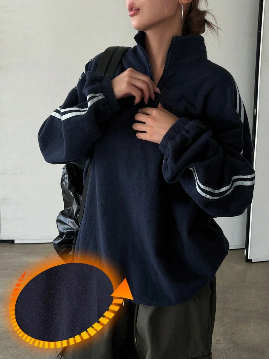 DAZY 女士蝴蝶结装饰立领半拉链抓绒卫衣，长袖上衣，秋季服装，保暖内衬