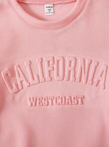 SHEIN Setelan Sweatshirt dan Celana Olahraga Kasual Warna Polos dengan Huruf Timbul untuk Anak Perempuan Remaja, Musim Gugur - Baby Pink - View 4