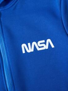 SHEIN 2pcs/Set Tween Boys Casual Letter Print Hoodie Sweatshirt & Pants Set, Autumn - Blue - View 4