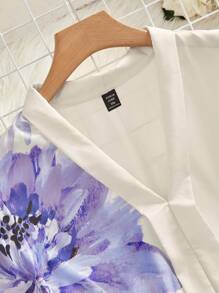 Mulvari Damen Große Größen Elegante Bluse mit floralem Muster, V-Ausschnitt und Langarm, Frühling-Sommer - Aprikosenfarben - Übersicht 3