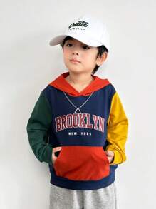 SHEIN Young Boy Color Block Letter Print Long Sleeve Sweatshirt, Casual For Everyday Wear, Suitable For Autumn/Winter - Multicolor - View 5