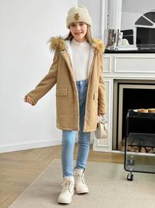 Tween-Mädchen Lockerer, lässiger, minimalistischer, bequemer, warmer Mantel mit Kapuze