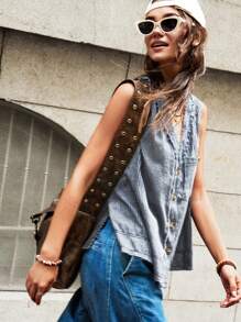 Bohemela 女士宽松度假条纹无袖上衣 - 藍白色 - 查看 6