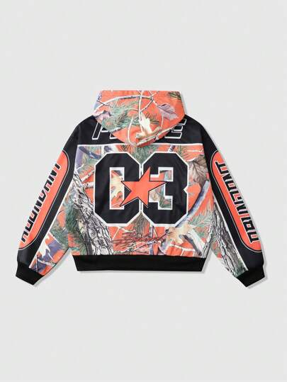 Street Life Sudadera con capucha para hombre con estampadomde rama de árbol desnudo, estilo de ropa de calle