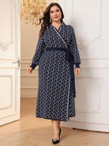 Modelyn Damen Große Größen Lässig Kleid mit geometrischem Muster und Bindung an der Seite, elegant für Herbst/Winter