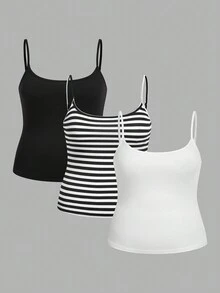 Comfortcana Bộ 3 áo hai dây ôm sát dáng rộng dành cho nữ, thích hợp mặc mùa hè. - Nhiều màu - Xem 1