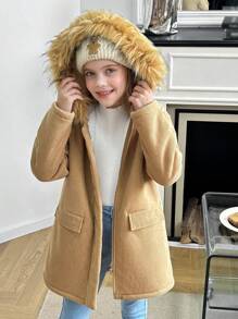 Tween-Mädchen Lockerer, lässiger, minimalistischer, bequemer, warmer Mantel mit Kapuze