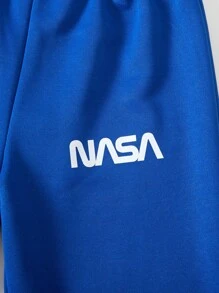 SHEIN 2pcs/Set Tween Boys Casual Letter Print Hoodie Sweatshirt & Pants Set, Autumn - Blue - View 7