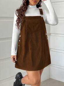 SHEIN EZwear 大码灯芯绒吊带连衣裙，初秋 - 棕色 - 查看 6