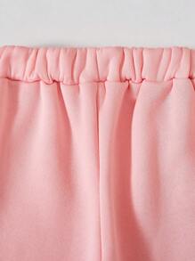 SHEIN Setelan Sweatshirt dan Celana Olahraga Kasual Warna Polos dengan Huruf Timbul untuk Anak Perempuan Remaja, Musim Gugur - Baby Pink - View 6
