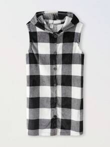 SHEIN Teenage Girls' Textured Fleece Double-Breasted Long Sleeve Mid-Length Coat