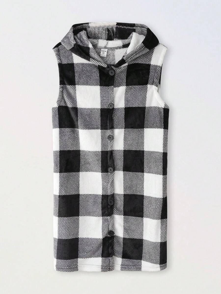 SHEIN Teenage Girls' Textured Fleece Double-Breasted Long Sleeve Mid-Length Coat