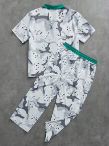 Manfinity EMRG Plus Size Men Casual Camouflage Print Short Sleeve Shirt And Pants 2pcs Set - Multicolor - View 2