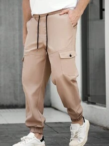 Manfinity CasualCool Men's Solid Color Drawstring Pocket Casual Pants