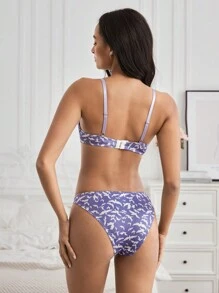 Corpse Bride X SHEIN Women Purple Printed Padded Underwire Bra And Comfortable Low-Rise Panty Set - Dusty Purple - View 2