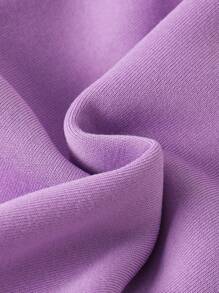 女婴 2 件套休闲字母印花运动衫和裤子套装，保暖内衬，秋冬 - 紫色 - 查看 7