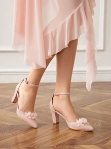 CUCCOO HITCHD Women's Pointed Toe Chunky Heel 3D Floral Pink High Heel Pumps, Hollow-Out Party Wedding Shoes Spring Shoes Spring Break Easter Prom Heels For Christmas - Pink - View 10