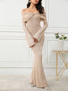 Modelyn Robe pull avec col épaules dénudées et ourlet en queue de poisson, élégante et décontractée, pour l'automne/l'hiver - Multicolore - Voir 4