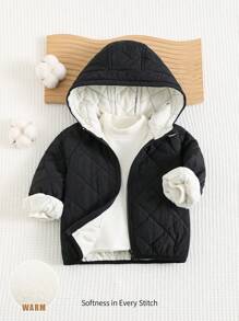 Cozy Pixies 幼儿/男婴纯色休闲百搭连帽夹克，厚实保暖，适合秋冬季 - 駝色 - 查看 1