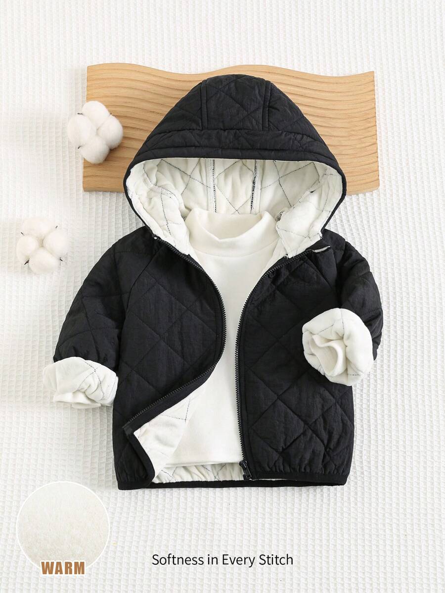 Cozy Pixies 幼儿/男婴纯色休闲百搭连帽夹克,厚实保暖,适合秋冬季 - 駝色 - 查看 1